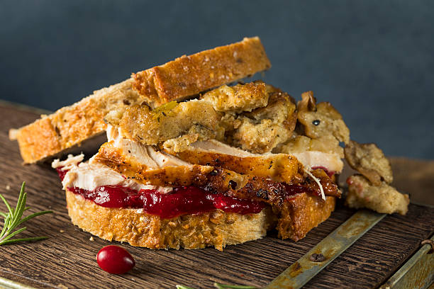 Homemade Thanksgiving Leftover Turkey Sandwich with Stuffing and Cranberry